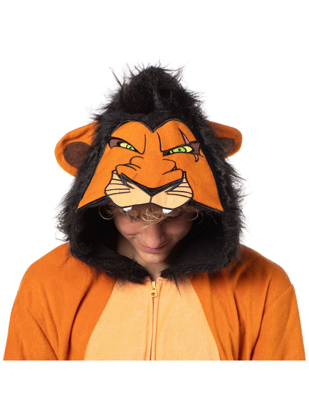 Disney The Lion King Scar Cozy Micro Fleece Villain Scar Costume Cosplay Men's One Piece Pajama Hooded Union Suit