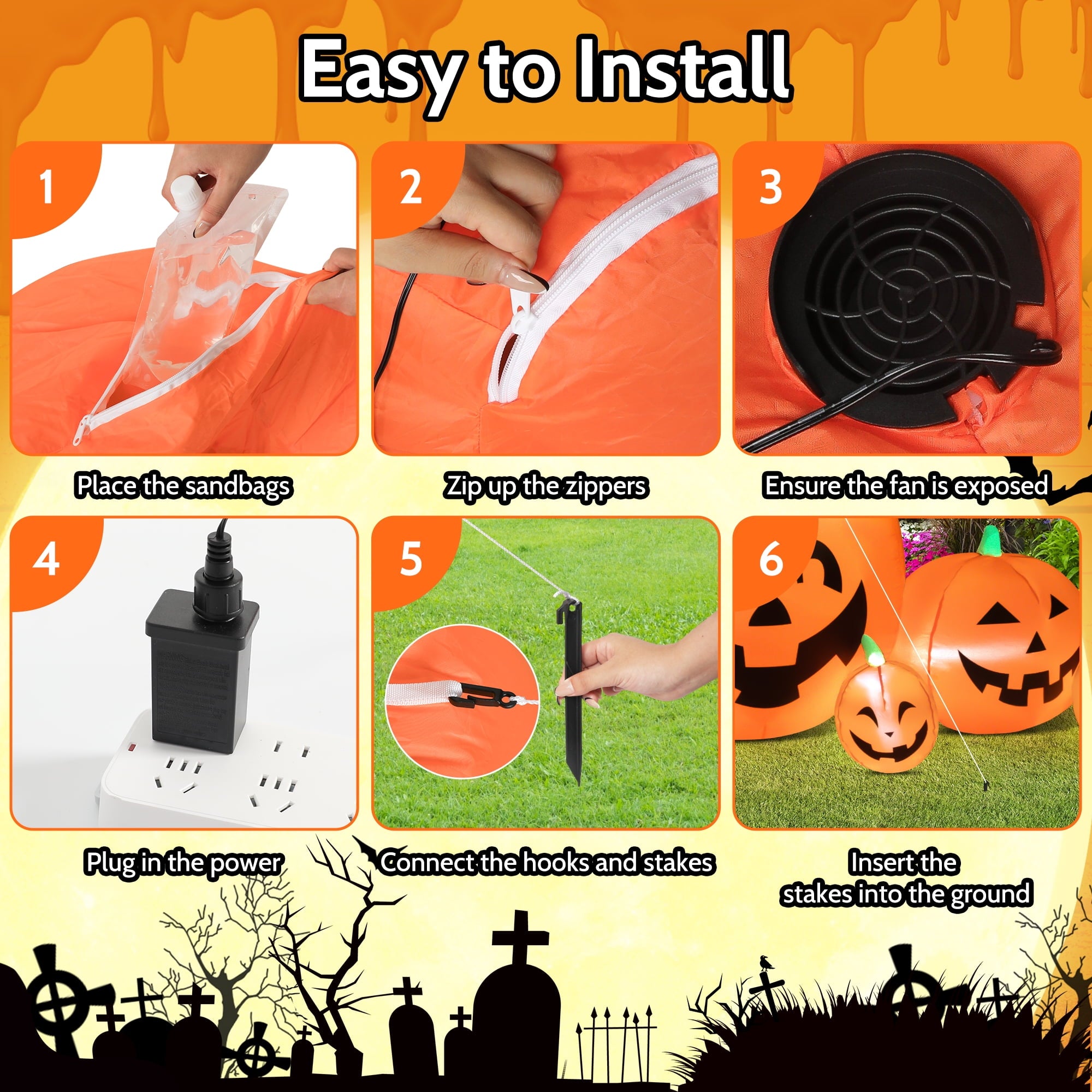 Yexmas 8.7ft Halloween Inflatables Pumpkins 7 Blow Up Decor with Witches Hat, Built-in LED Lights for Halloween Party, Yard, Garden, Lawn