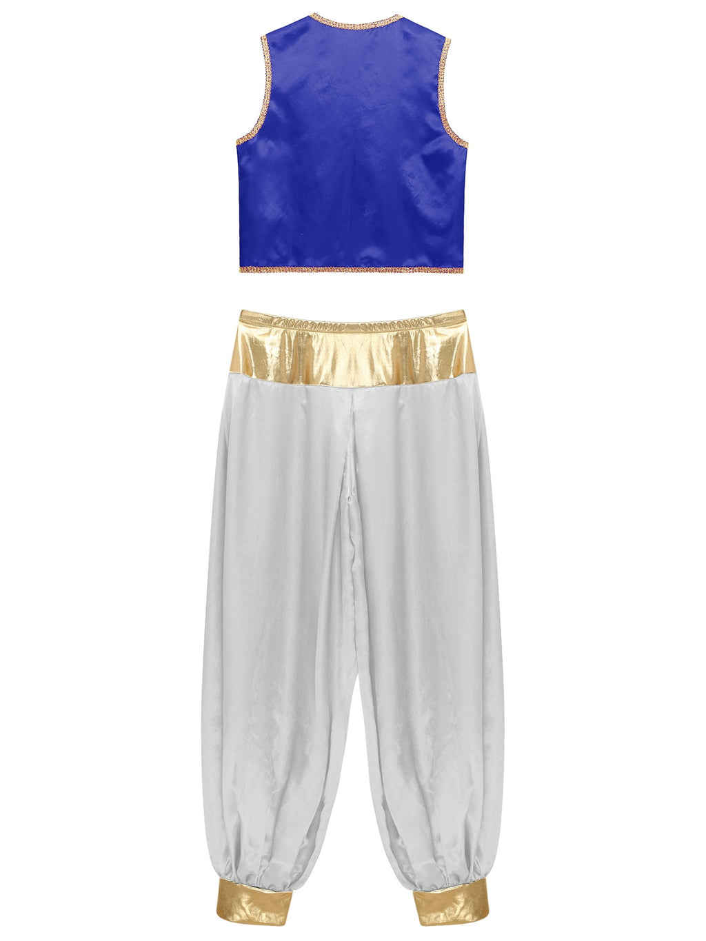 iiniim Mens Arabian Prince Costume Open Front Vest with Pants Halloween Show Fancy Dress up Outfit Royal Blue&Royal Blue S