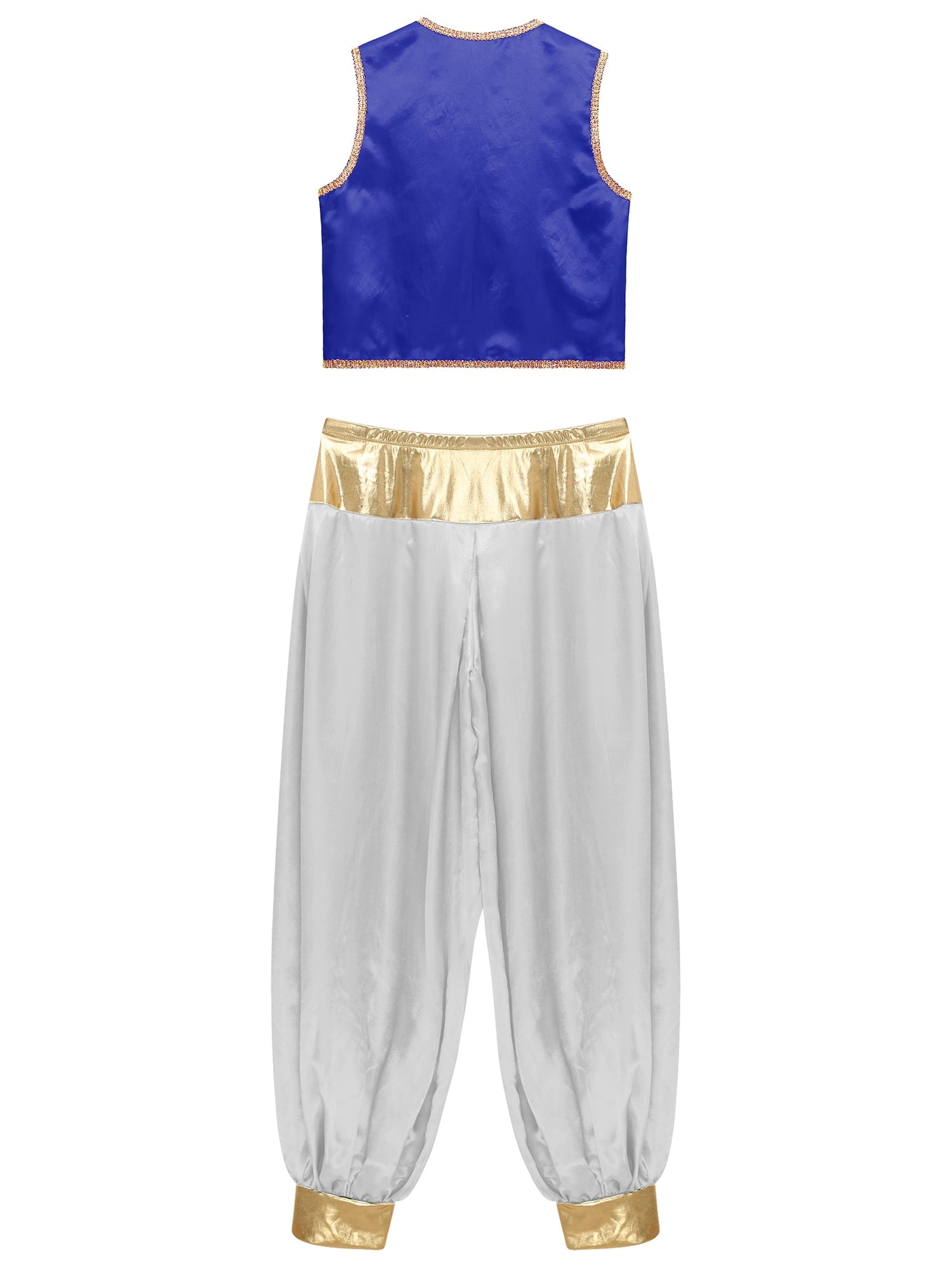 iiniim Mens Arabian Prince Costume Open Front Vest with Pants Halloween Show Fancy Dress up Outfit Royal Blue&Royal Blue S