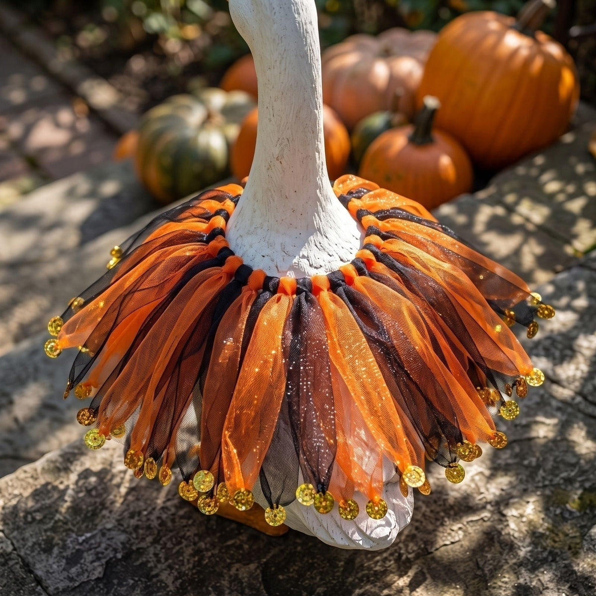 Outdoor Holiday Yard Decor, 23 Inch Porch Goose Outfits, Halloween Pumpkin Themed Porch Goose Clothes, Porch Goose Set with Hat and Treat Bag, Fits Standard 23 Inch Large Porch