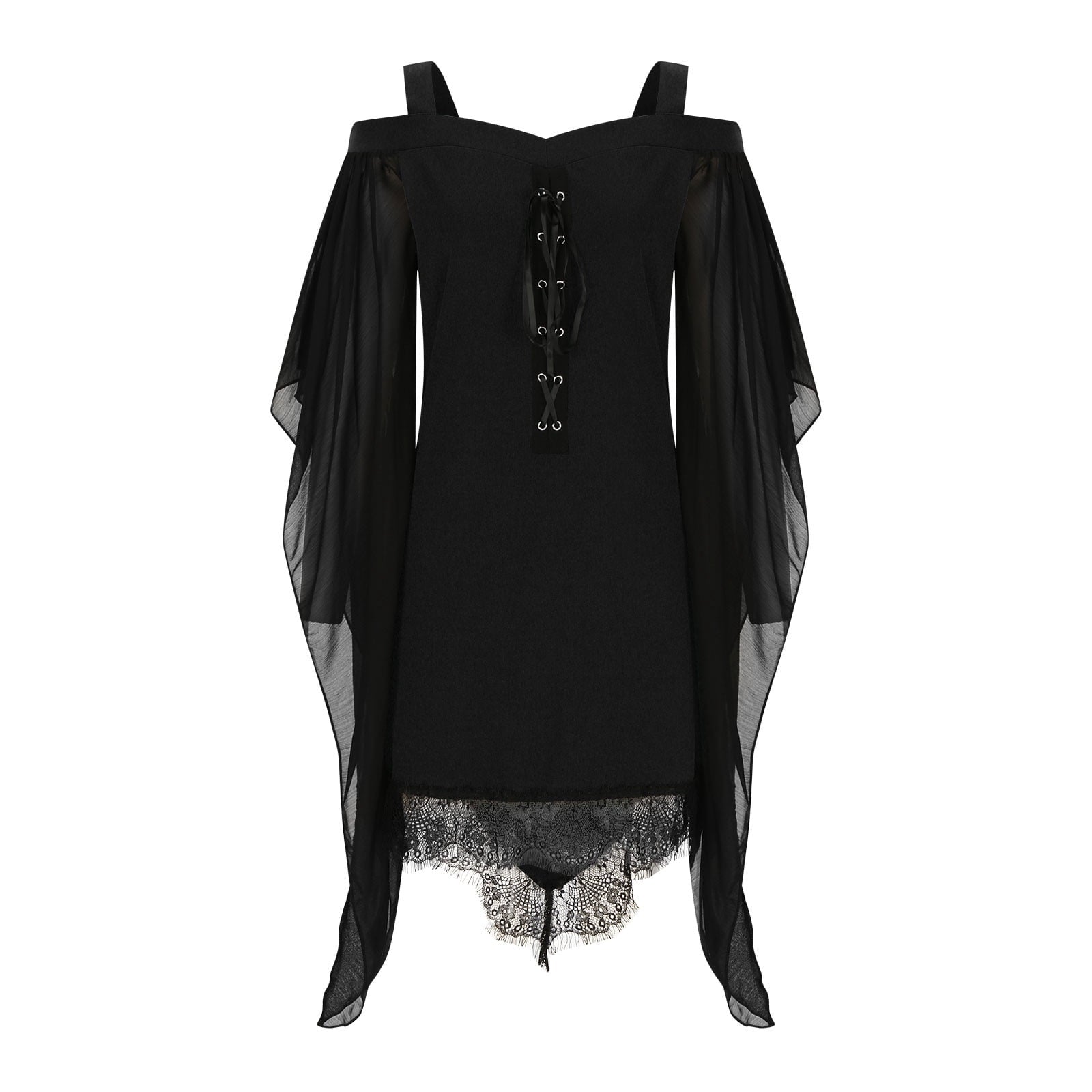 Gothic Lace Up Dress for Women Off-Shoulder Vintage Dresses Bell Sleeve Steampunk Medieval Costume Cosplay Halloween Dresses