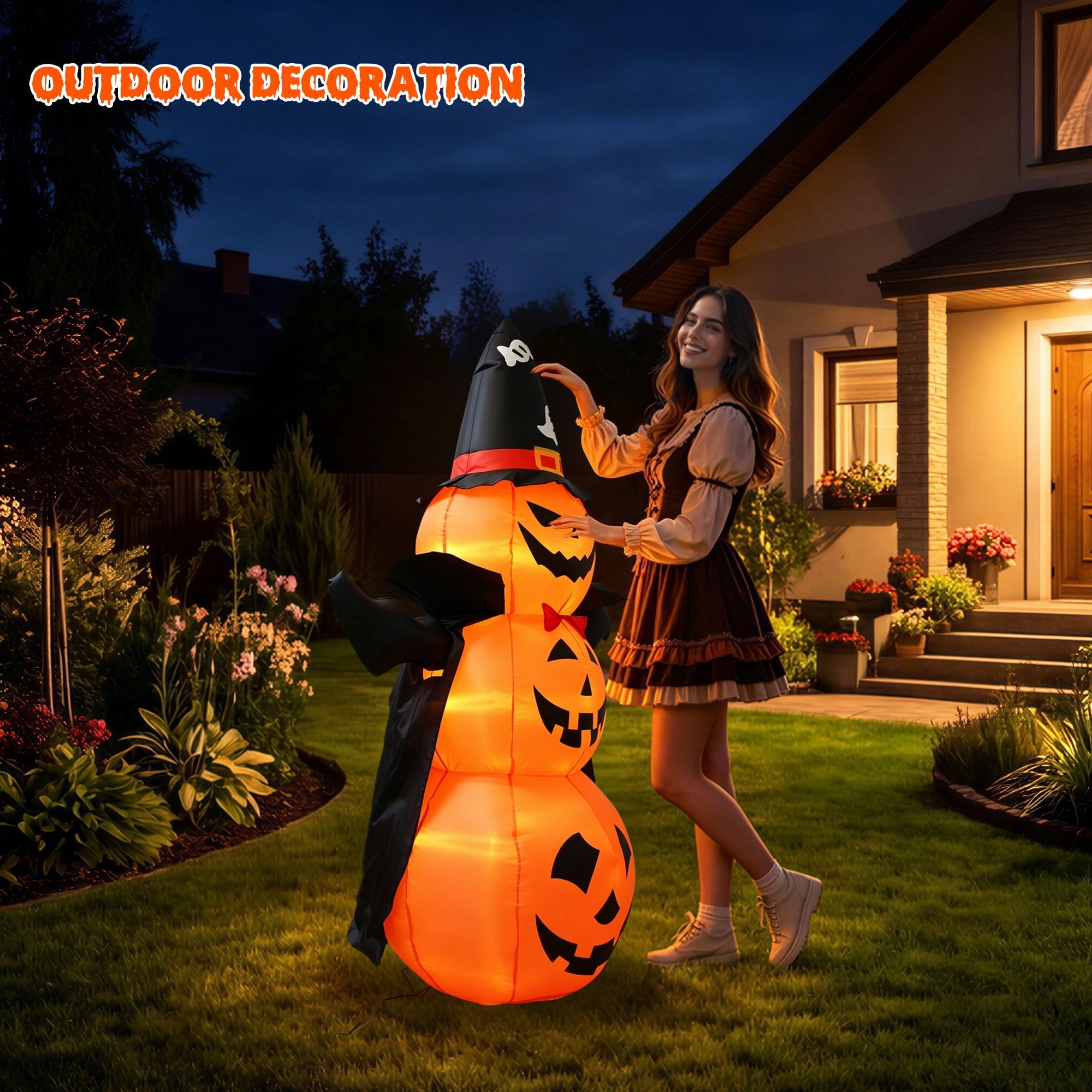 MAGOTAN 5 FT Halloween Inflatables Cape Pumpkin Outdoor Decorations Cape Pumpkin Halloween Inflatable Blow Up Halloween Cape Pumpkin Decoration Build-in LED Lights