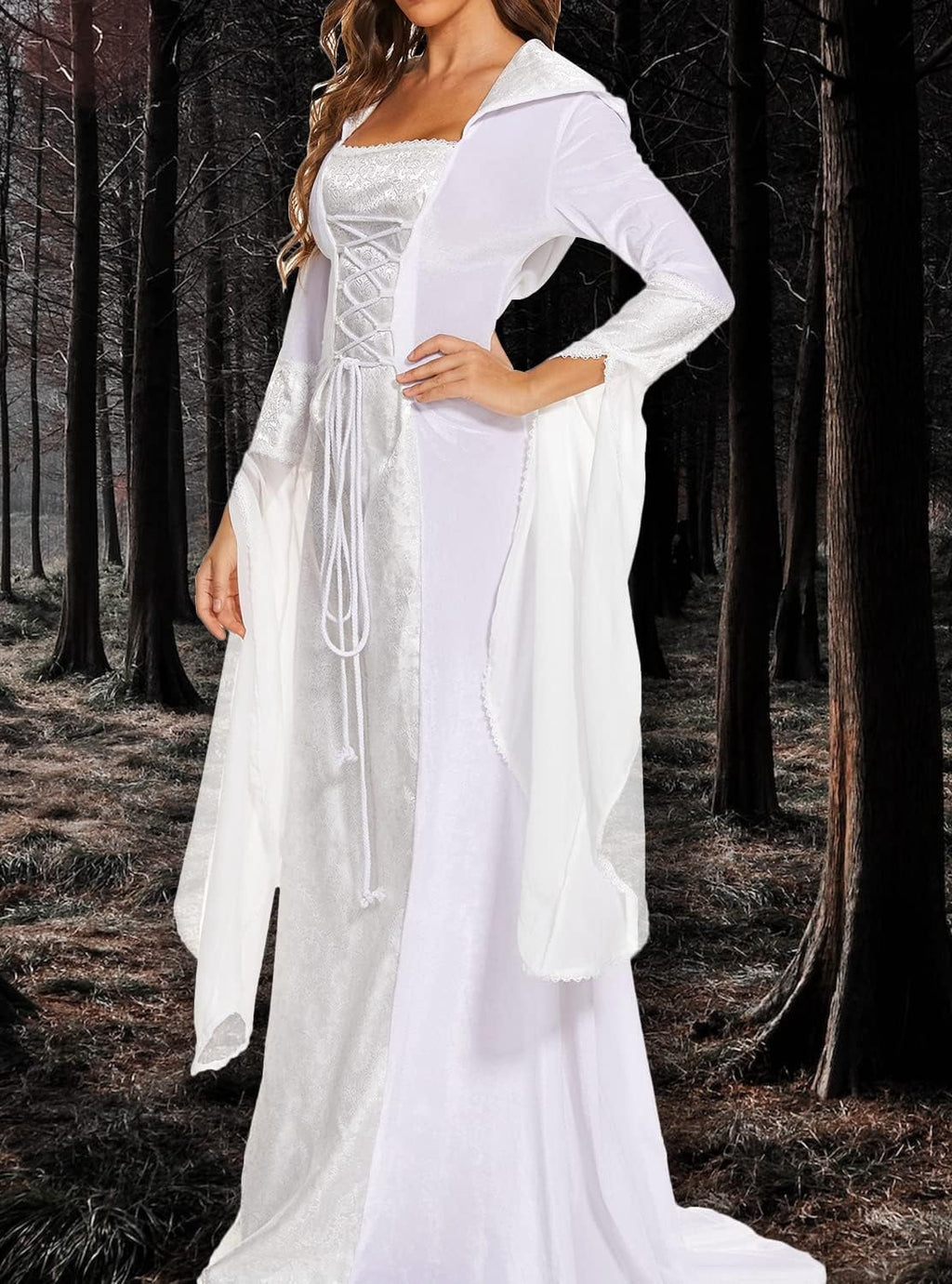 Halloween Witch Costume Women, Deluxe Witch Dress Costume, Vintage Embroidered Renaissance Gothic Hooded Vampire Gown Dress Cosplay Costumes Black M