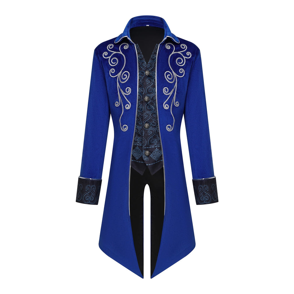 GYQMBT Men Medieval Steampunk Tailcoat Jacket Gothic Victorian Frock Coat Uniform Halloween Party Cosplay Gentleman Costumes, Blue, XL