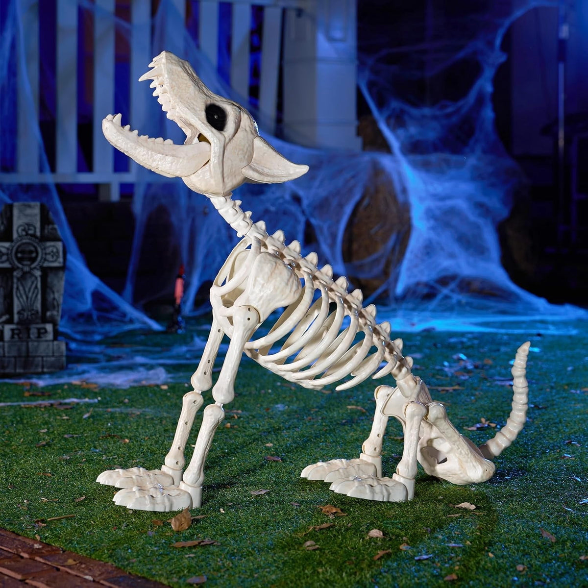 Joyfy 9.8 Inch Halloween Skeleton Dog Skeleton Halloween Decor,Pose-N-Stay Plastic Skeleton Bones with Posable Joints for Hallowmas Decoration Outdoor Haunted House Party
