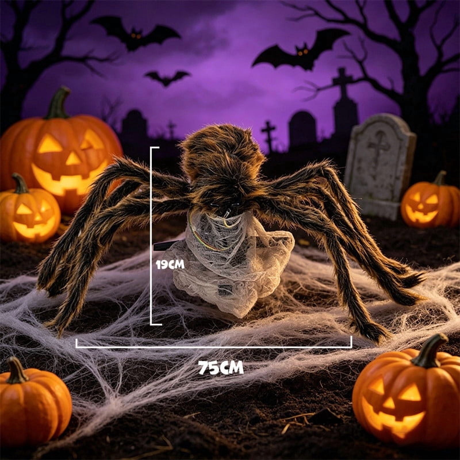 AHGQT Halloween Animated Jumping Spider Decoration, 30x7Inchs Scary Realistic Electric Bouncing Spider with Sound and Light Effects, Large Spider for Halloween Yard Decorations