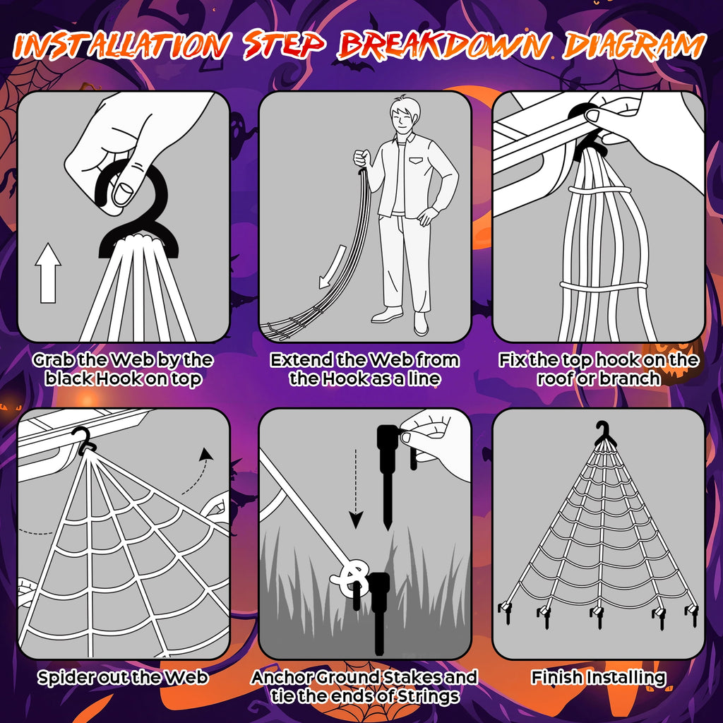 Scidweet Halloween Decorations Outdoor, 500 LED Halloween Giant Spider Web Lights for Garden Yard Porch Home Decor, Purple Orange