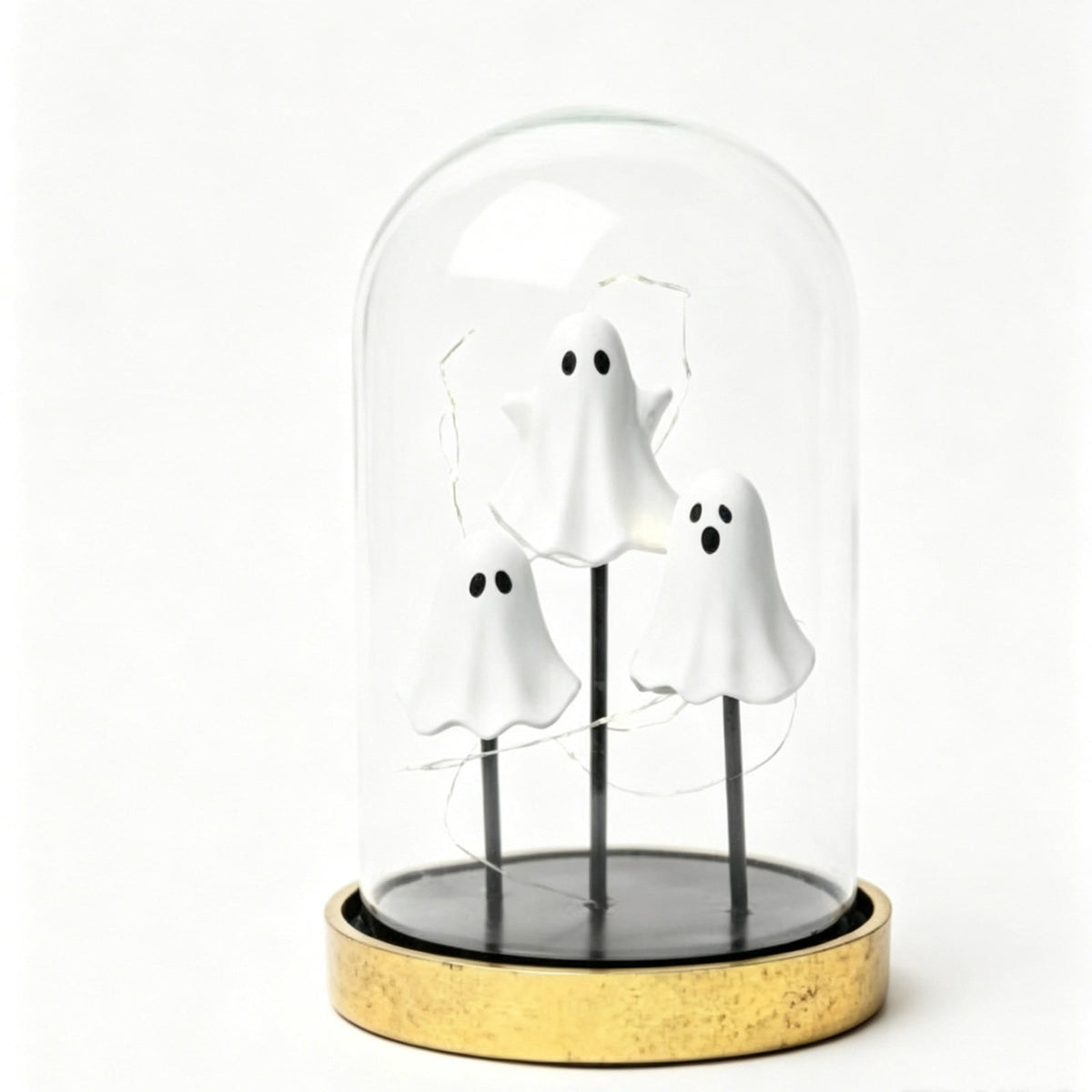 Darzheoy Halloween Decoration Ghost Cloche Lamp, with 3 Mini Figurines, Halloween Ghost Spooky, White Warm Glow, 1 Count