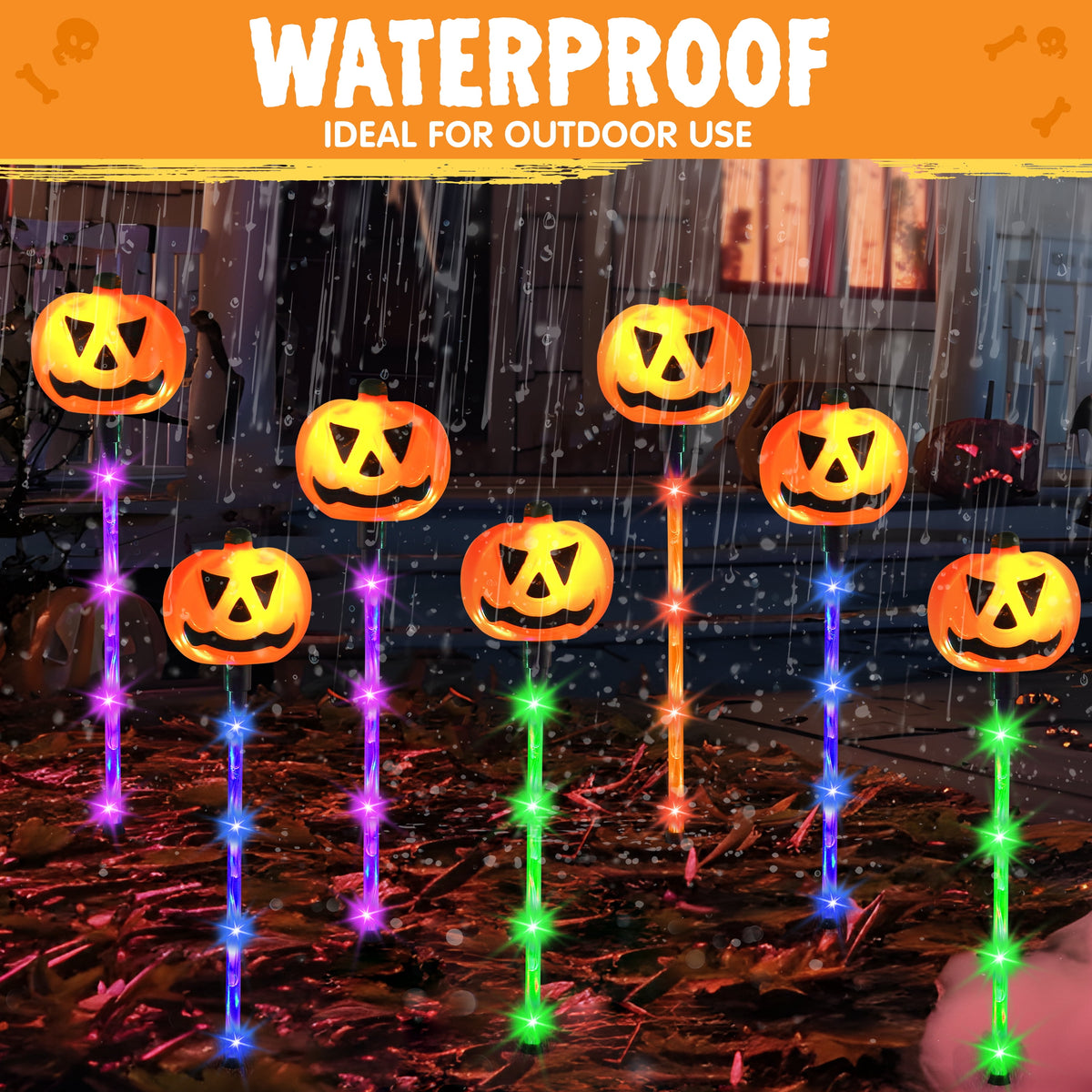 Joyfy 3 Pack Halloween Light up Skeleton Decorations Outdoor,Halloween Graveyard Spooky Skull Stakes Pathway Lights for Halloween Props Yard Decor