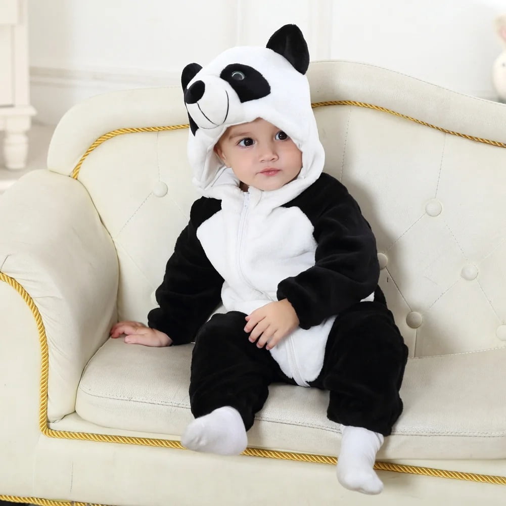 WIBACKER 0-3T Unisex Baby Animal Costume Winter Autumn Flannel Hooded Romper Christmas and Halloween Panda Cosplay Jumpsuit