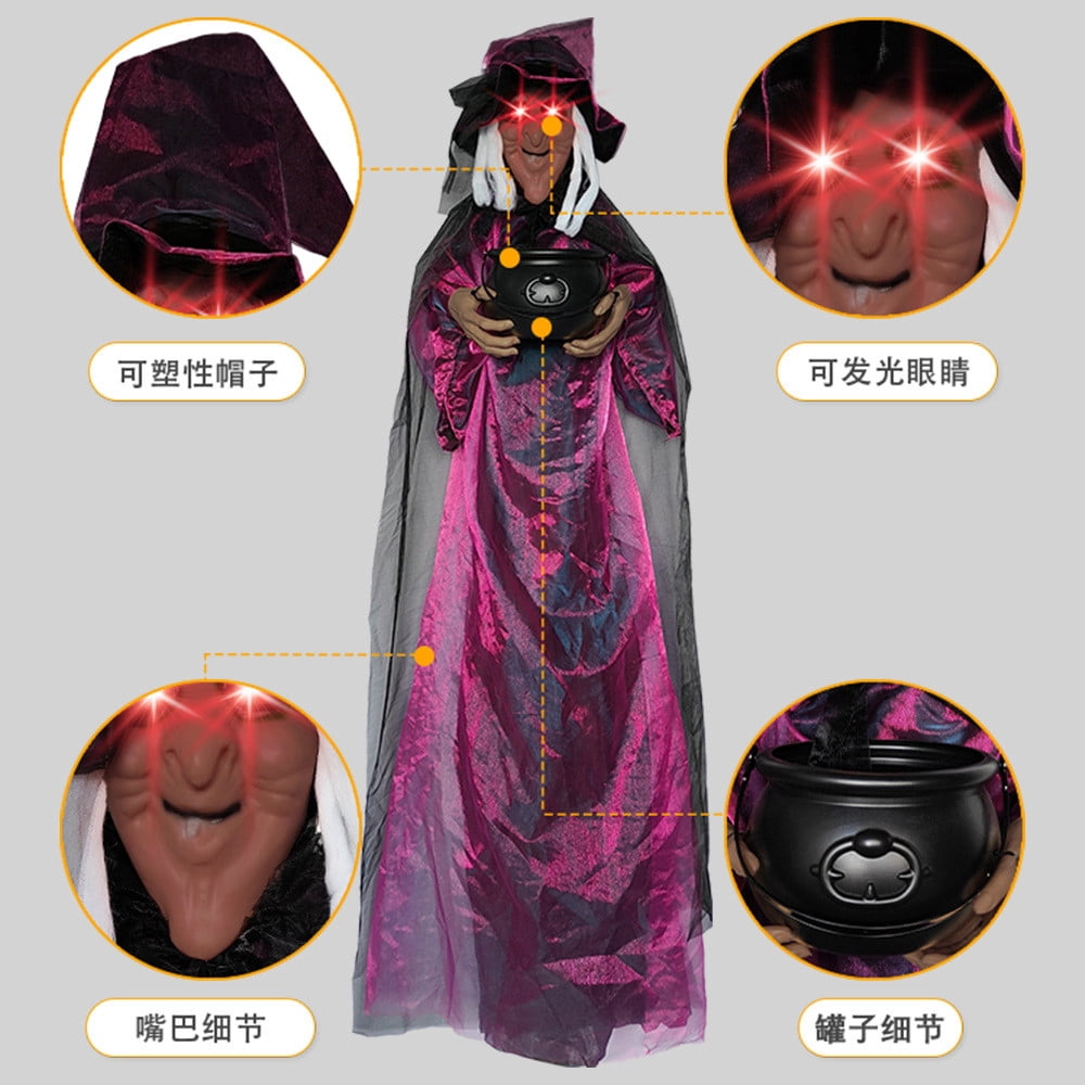 Halloween Animatronics Witch Clearance, Voice Activated Purple Escape Haunt Halloween House Décor & Fright Fest Prop, Life Size Animated Halloween Decoration Outdoor