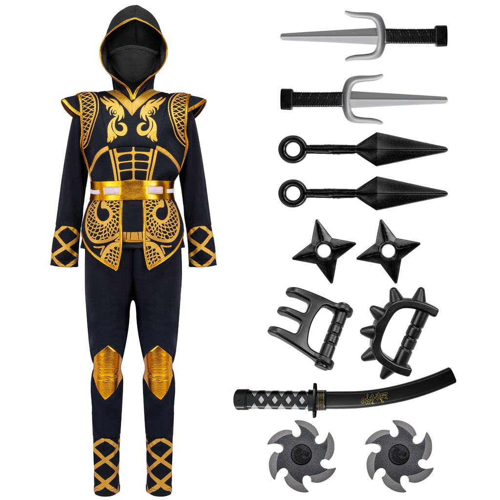 Joyfy Kids Golden Ninja Costume for Toddler Boys Halloween Dress Up Age Up to 12 Years