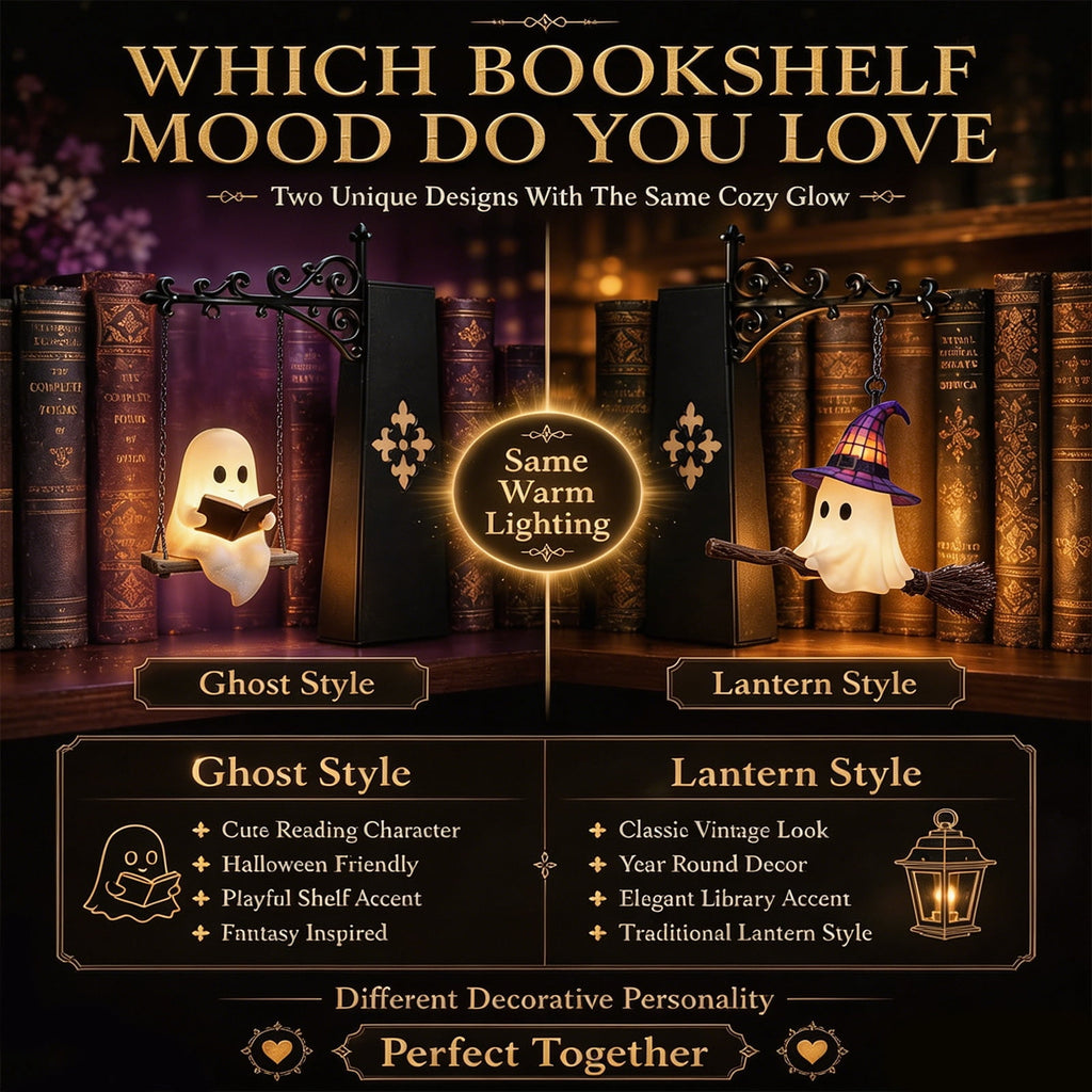 Halloween Ghost Library Lantern Decorative Bookshelf Lighting, Reading Book Shelf Lights for Study Reading Corner Home Library Gift for Book Lovers Bookworms