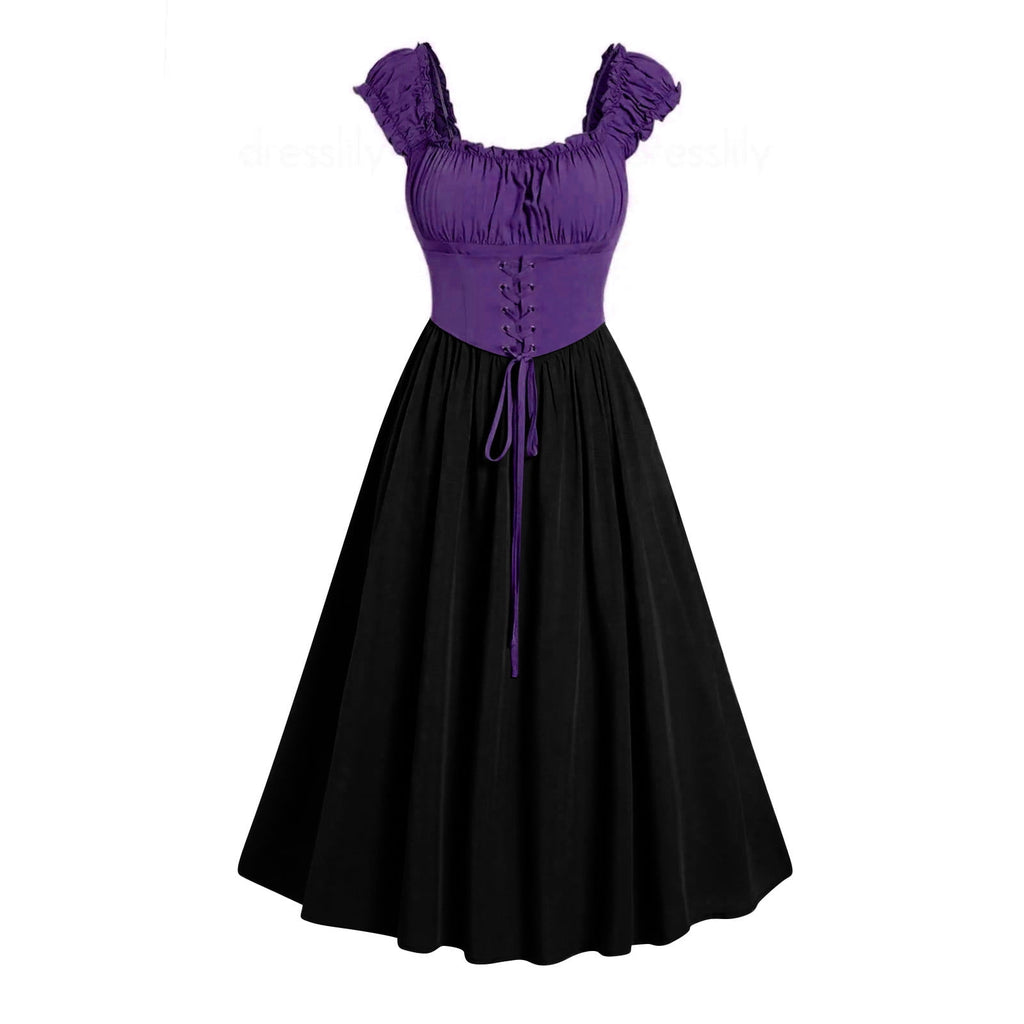 Tejiojio Fall Women Plus Size Party Dress Flower Lace Insert Mock Button Bowknot Vintage Dress