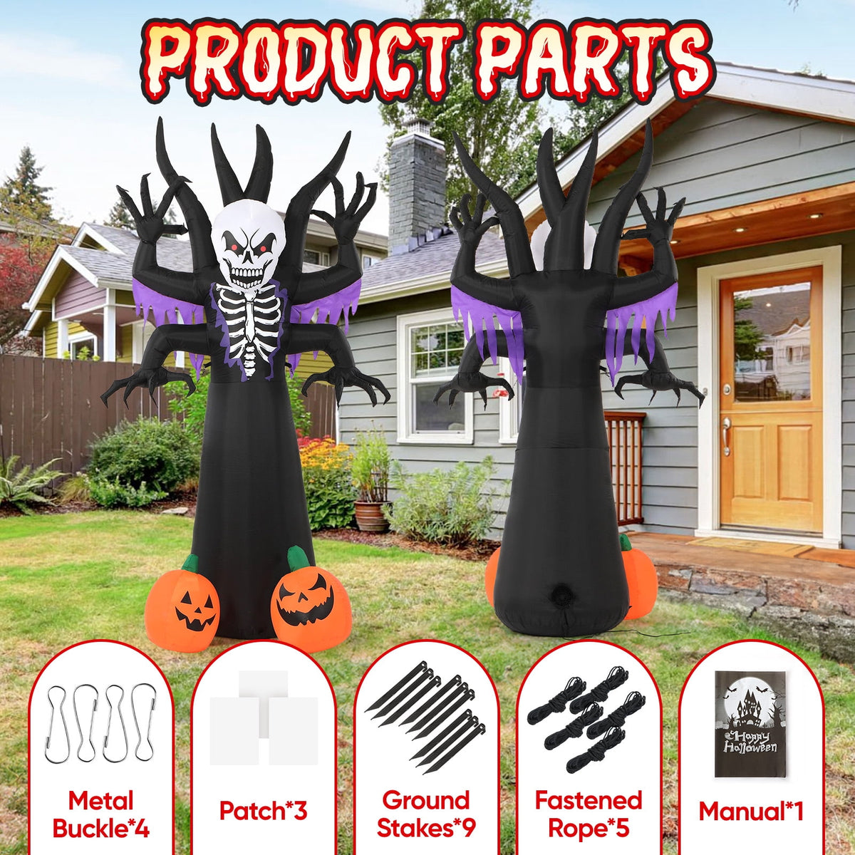 Toiyjofe 6ft Halloween Inflatable Black Cat with Glowing Jack o' Lantern and Witch Hat, Outdoor LED Trick-or-Treat Decoration for Yard, Lawn & Porch