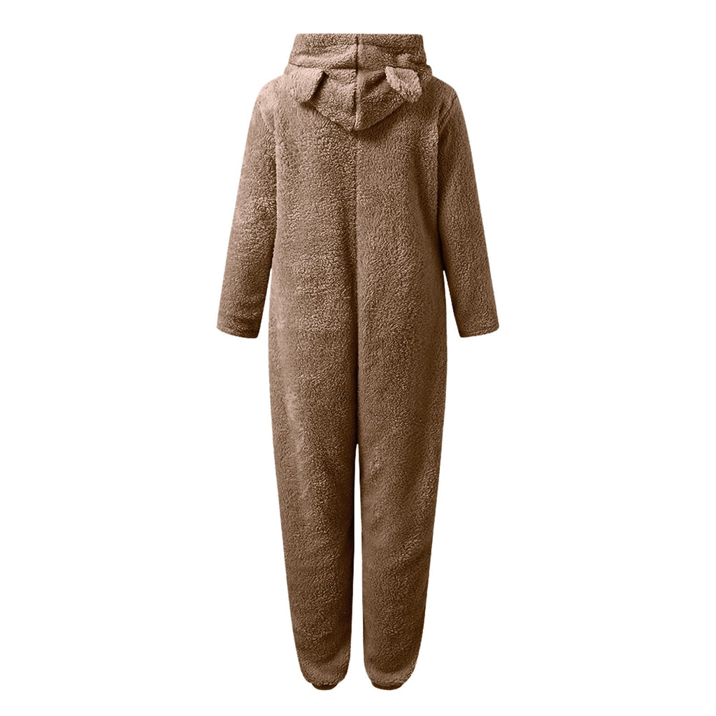 QATAINLAV Sherpa Fleece Jumpsuit for Women Winter Warm Fuzzy Onesie Pajamas Cute Cat Hooded Romper Casual Zip Up Overalls Sleepwear Black XL