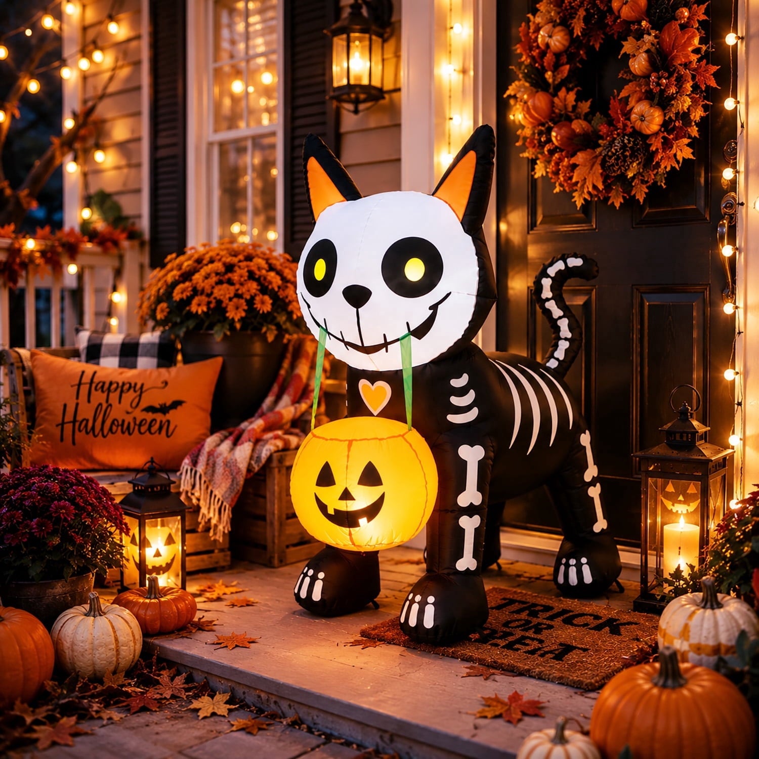 Toiyjofe 5.5 ft Halloween Inflatable Ghost with Pumpkin, LED Lighted Cute Halloween Yard Decoration for Porch, Lawn, Walkway & Party