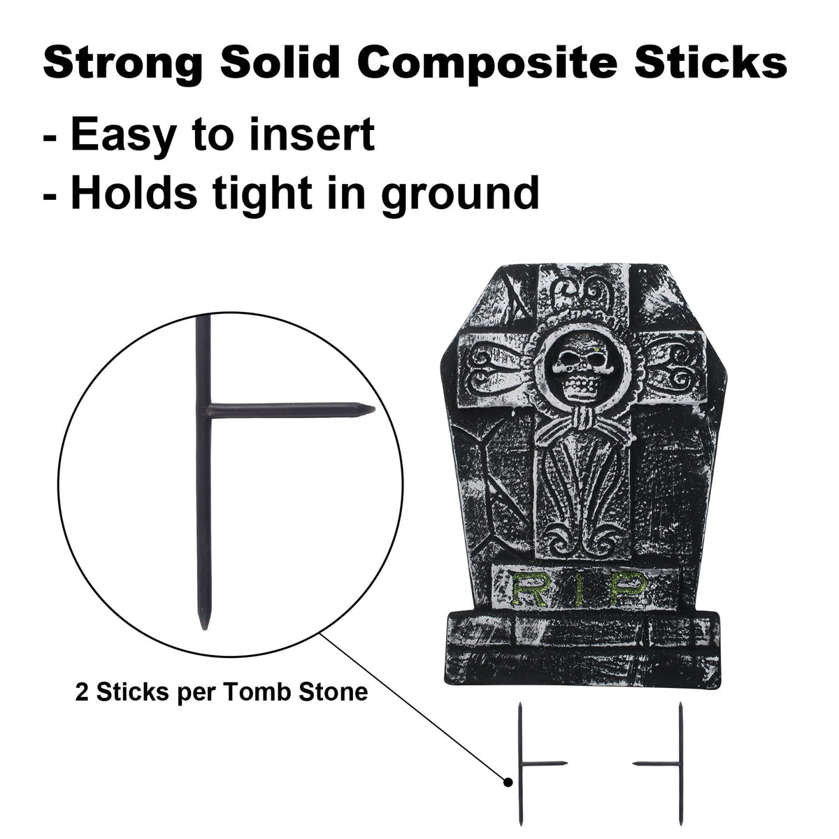 Gamexcel 3-Pack Large 17" Halloween Foam RIP Tombstones with Stakes - Graveyard Lawn Decorations for Spooky Haunted House Decor