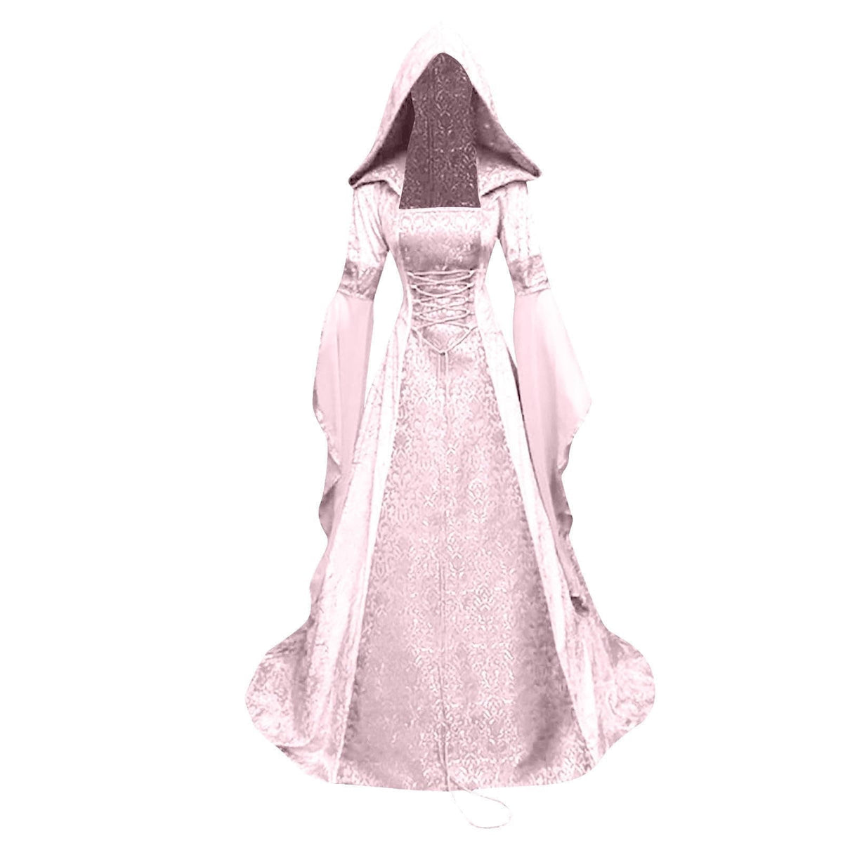 Medieval Renaissance Hooded Dress for Women, Silver Gothic Witch Costume with Lace-Up Corset, Vintage Velvet Long Sleeve Gown for Halloween Cosplay Renaissance Wedding Themed Party-Dark Blue/L