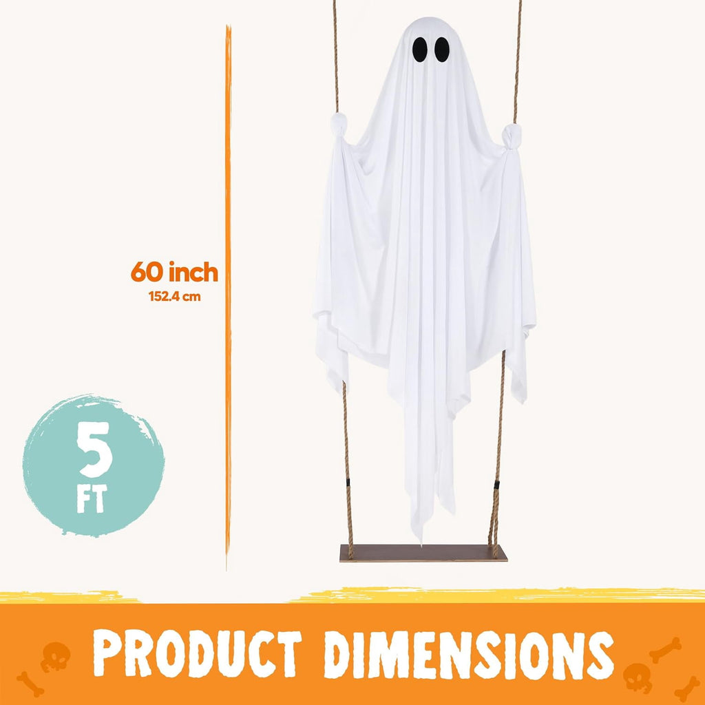 Joyfy 3 FT Halloween Hanging Swinging Skeleton,Light Up Creepy Grim Reaper with Black Hood Decorations for Halloween Hanging Decorations Indoor Outdoor Yard Home Decorations