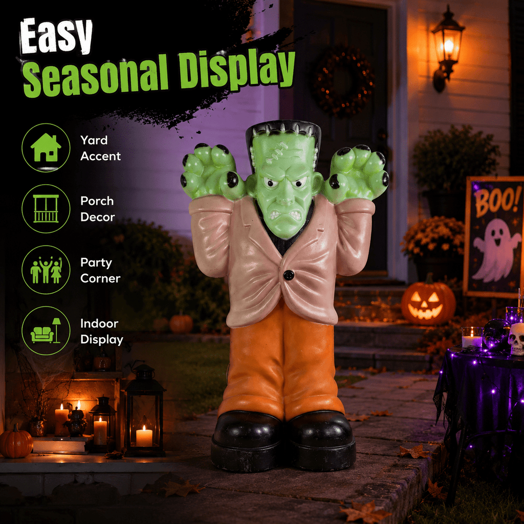 Vintage Empire-Style Frankenstein Blow Mold Halloween Yard Ornament, Lighted Classic Decor for Outdoor Lawn, Porch, Haunted House Party and Summerween Display