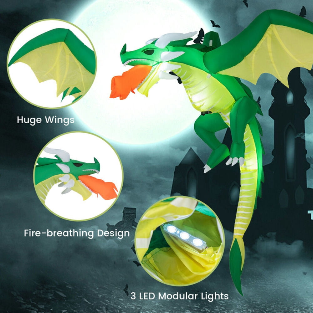 Spaco 5 Feet Hanging Halloween Inflatable Dragon, Realistic Fire-Breathing Dragon with A 6.2 Ft Long Power Cord, Hanging Inflatable Dragon for Outdoor as Porch, Yard, Green