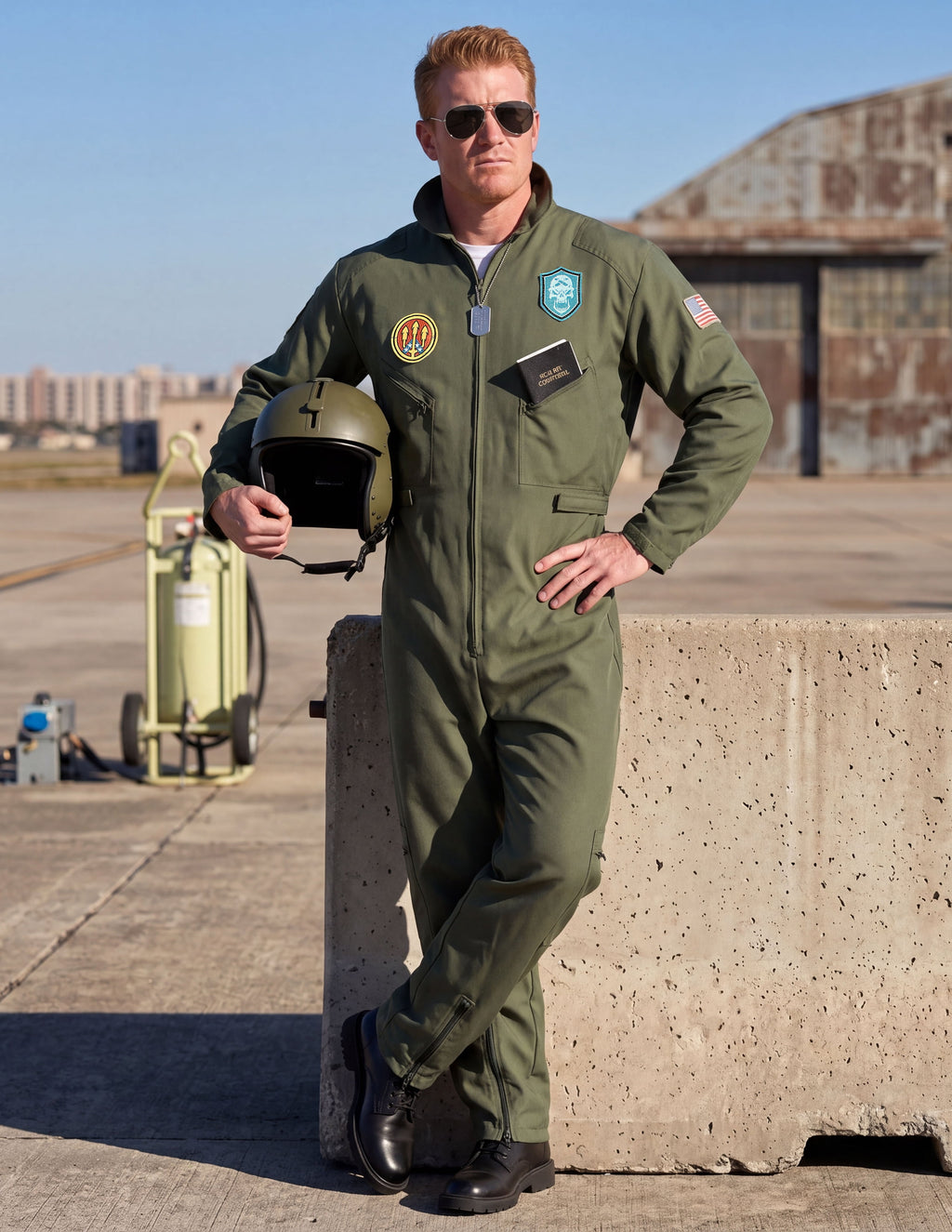 Joyfy Flight Pilot Costume for Adults Pilots Uniform Costume Movie Icon Green Jumpsuit for Men Halloween Party Fancy Dress up Cosplay