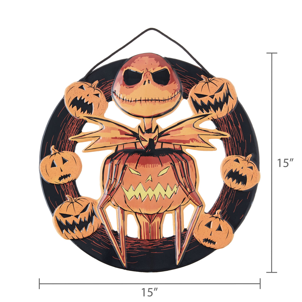 The Nightmare Before Christmas Embossed Metal Halloween Wreath – Jack Skellington with Pumpkins Wall Décor, by Open Road