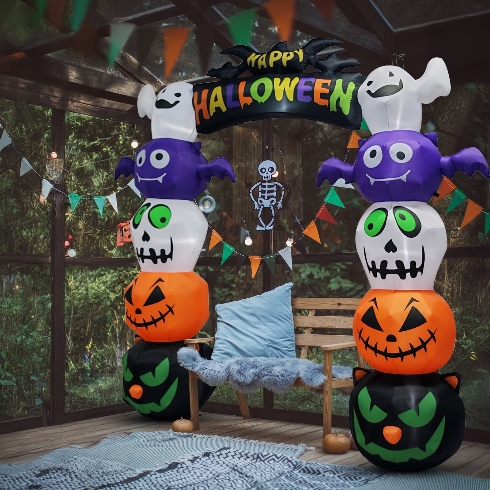 UBesGoo 8.2' Halloween Inflatables Pumpkin Ghost Archway , Blow up Hallowee Decorations with Built-in LED Lights for Holiday