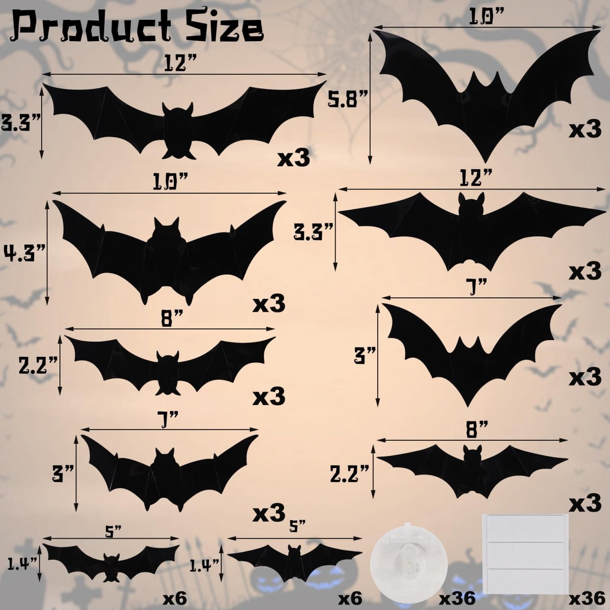 DUHKP 36 Pack Light Up Bats Halloween Decorations, Orange | 3D Stereoscopic Design, Removable Bat Wall Stickers, for Indoor Outdoor Windows & Home Parties