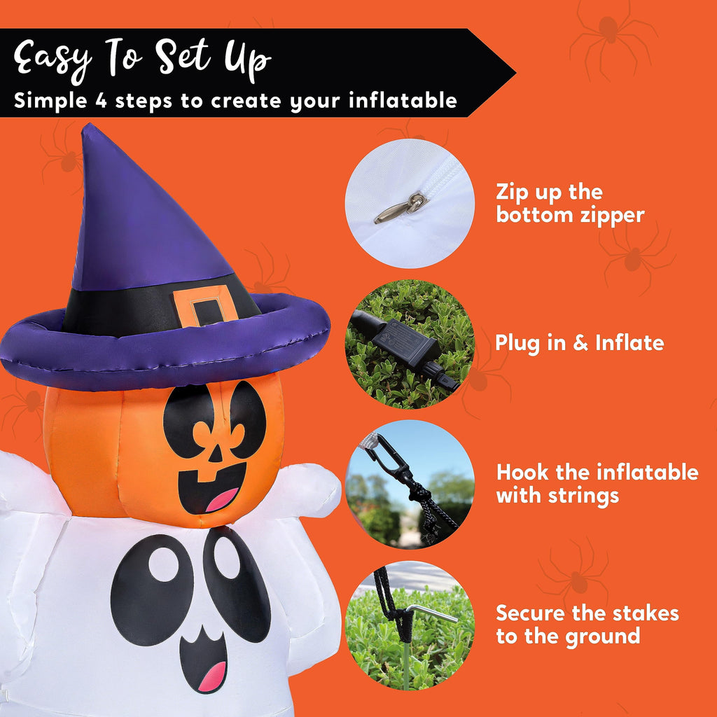 Joyfy 5Ft Halloween Inflatable Pumpkin Ghost with Colorful LED Lights,Halloween Blow Up Cute Decor for Indoor Outdoor Holiday Yard Decoration