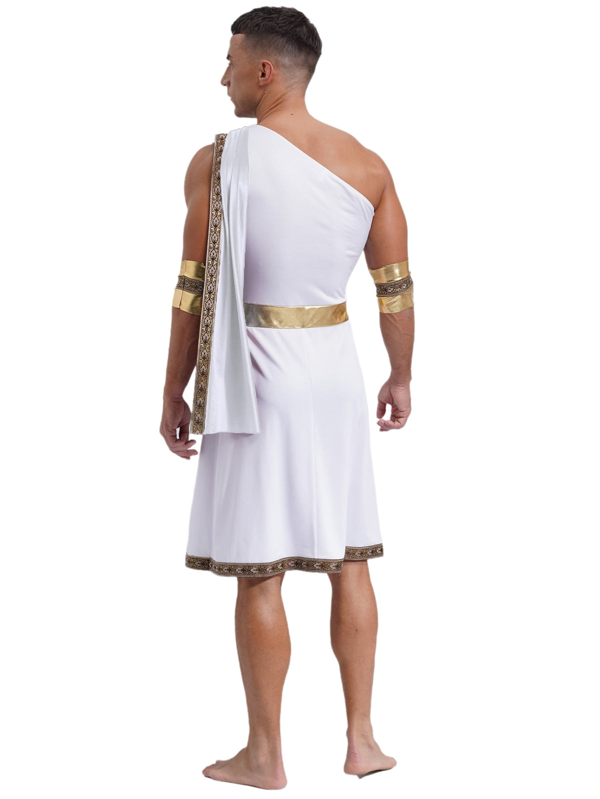 Haitryli Men's Ancient Greek God Toga with Sleeves One Shoulder Halloween Costume Tunic Role Play Black S