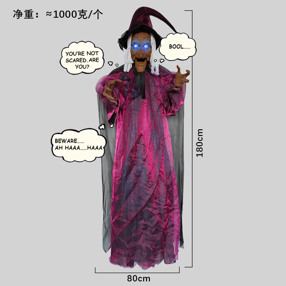 Halloween Animatronics Witch Clearance, Voice Activated Purple Escape Haunt Halloween House Décor & Fright Fest Prop, Life Size Animated Halloween Decoration Outdoor