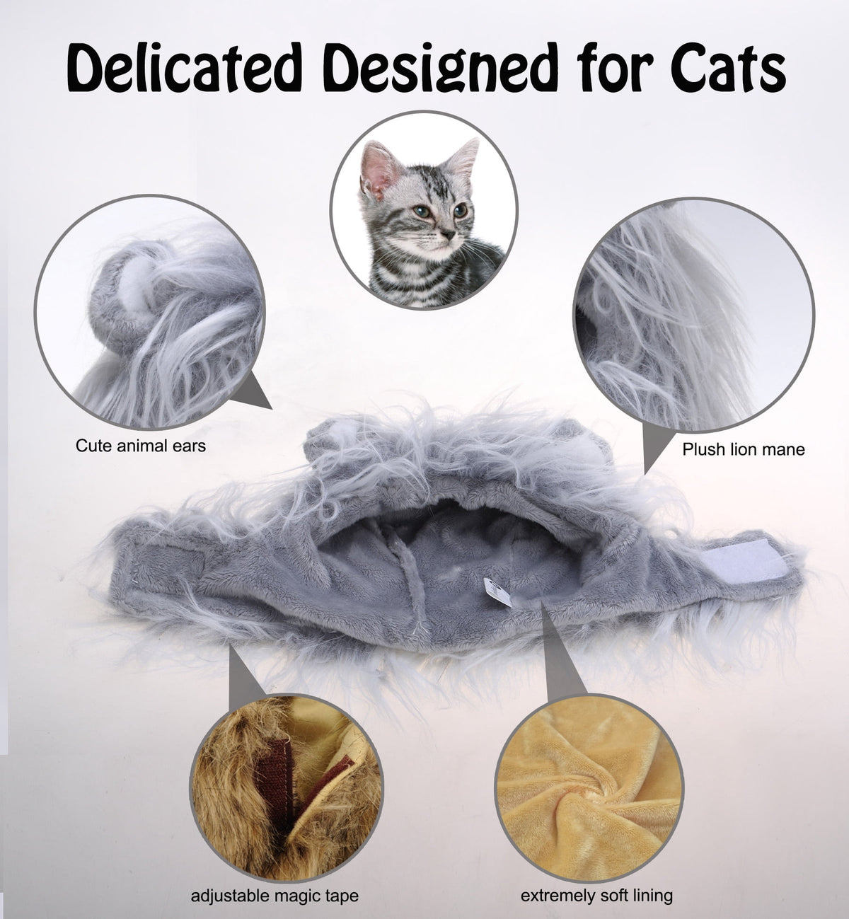 Lion Mane Wig for Cats, Funny Pet Cat Costumes for Halloween Christmas (Size S, Black)
