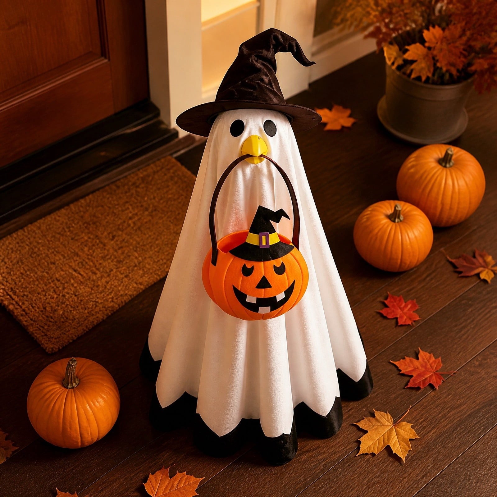 Thanksgiving Harvest Outfit for 23" Porch Goose, Goose Fall Theme Dress in White&Orange with Headwear Fall Harvest Decor for 23" Goose Outdoor Patio Yard Lawn Decoration