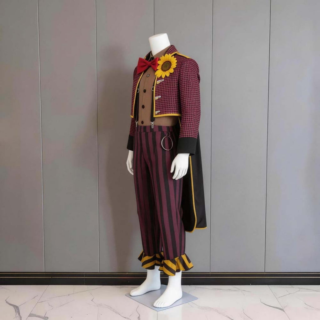 Men Halloween Circus Clown Costume Set Checked Jacket Striped Pants Vintage Jester Carnival Performer Cosplay Outfit