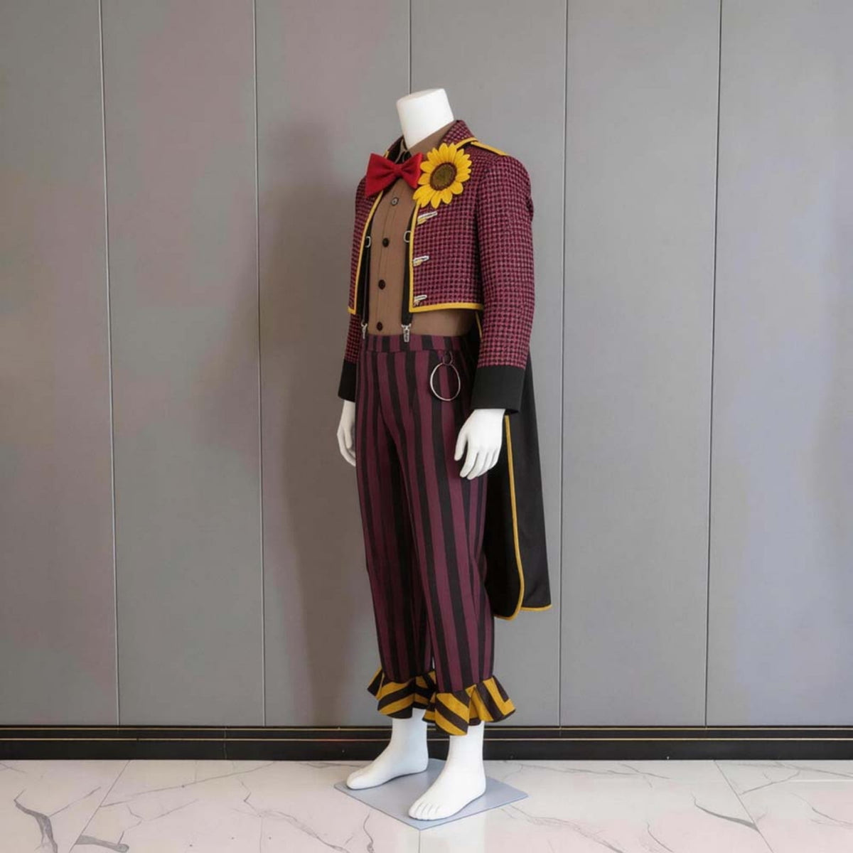 Men Halloween Circus Clown Costume Set Checked Jacket Striped Pants Vintage Jester Carnival Performer Cosplay Outfit