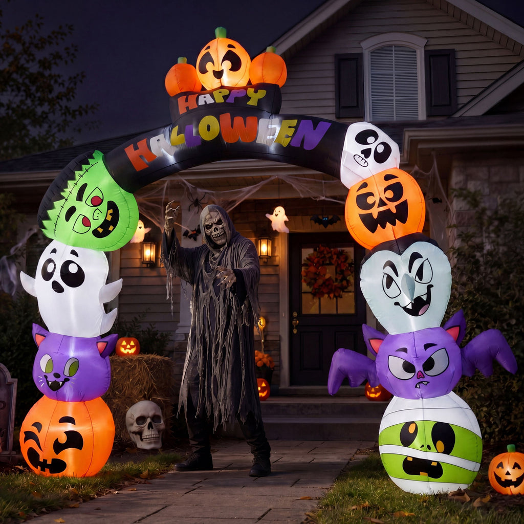 Joyfy 8 ft Halloween Inflatable Pumpkin Archway Outdoor Decoration,Blow Up Arch Decor for Yard with Build-in LED Lights for Yard,Garden & Party