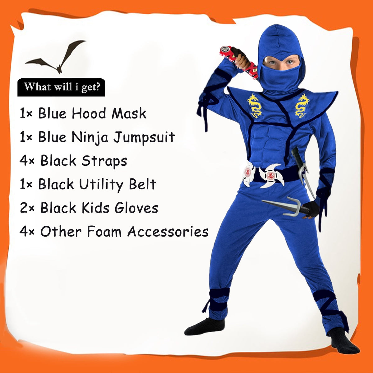 BaLuLu Ninja Costume Kids Ninja Muscle Costumes Boys Ninja Set Accessories Best Children Gift