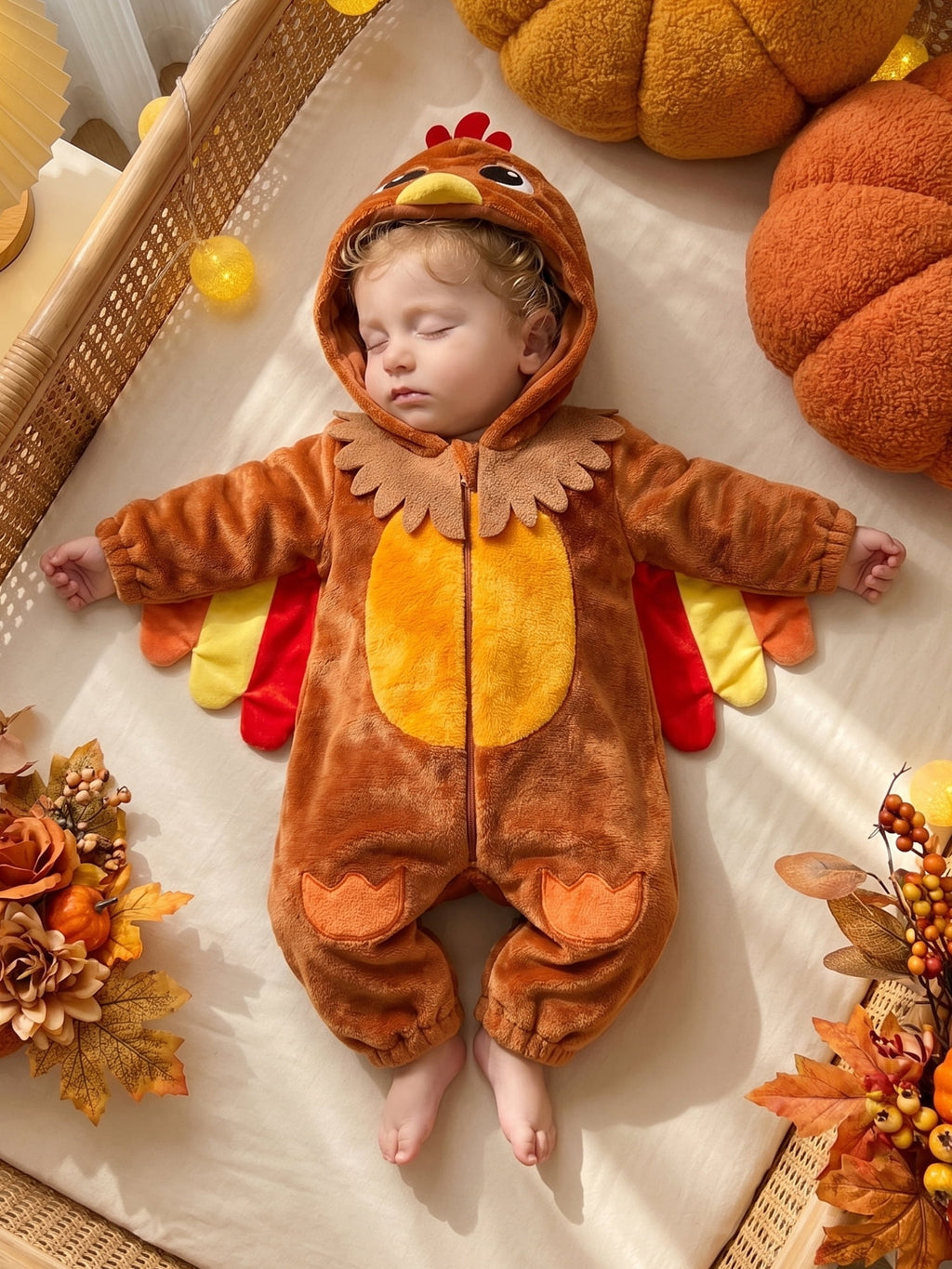 RUINIXCW Toddler Baby Girl Boy Thanksgiving Turkey Costume Kids Halloween Costume Infant Baby Boy Girl Fall Winter Clothes Warm Flannel Romper Long Sleeve Hooded Zip Up Jumpsuit