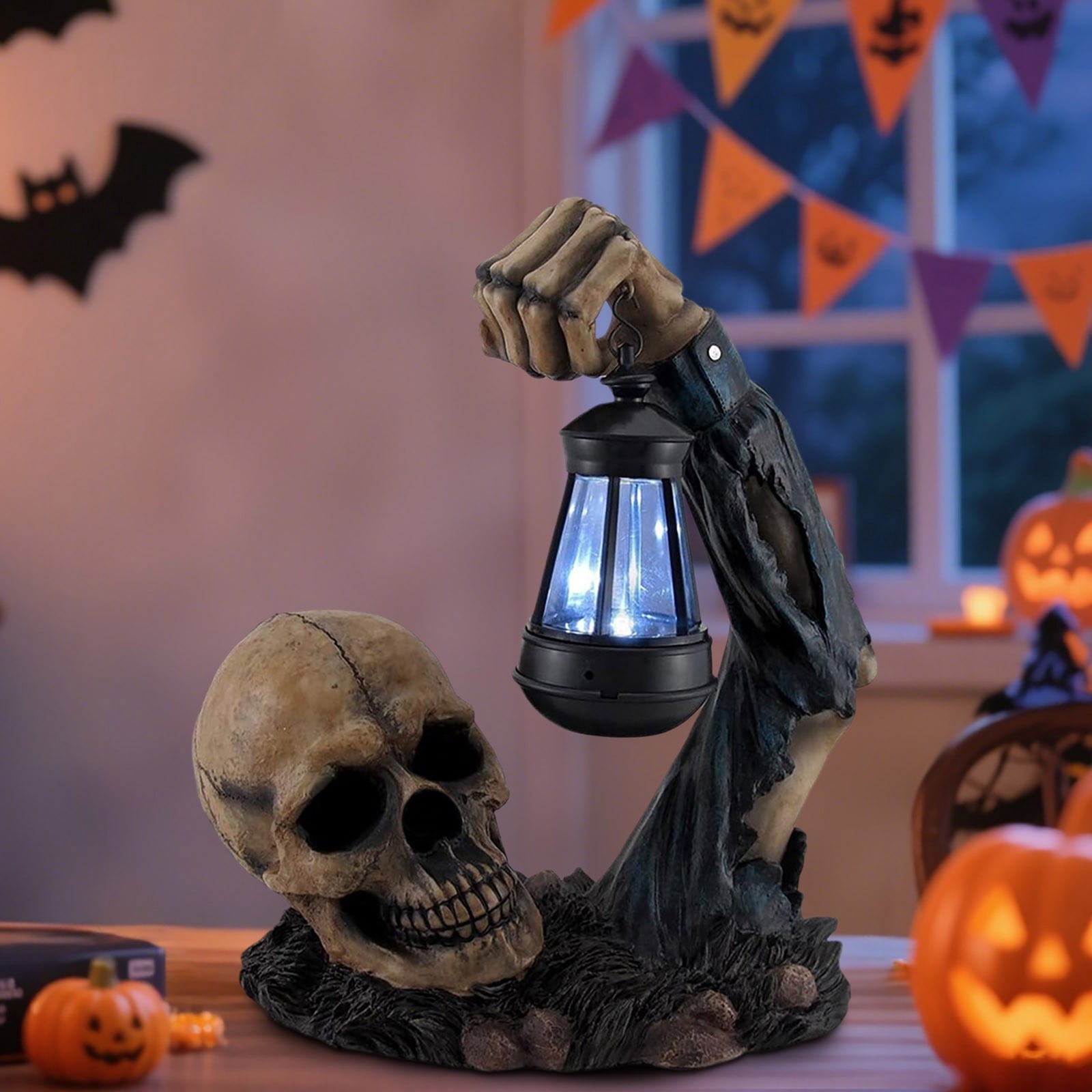 Zatoumnr Ground Breaking Skeleton with Lantern Halloween Skeleton Decor Groundbreaker Skull Lights for Outdoor Decor, Funny Skull Garden Decorations