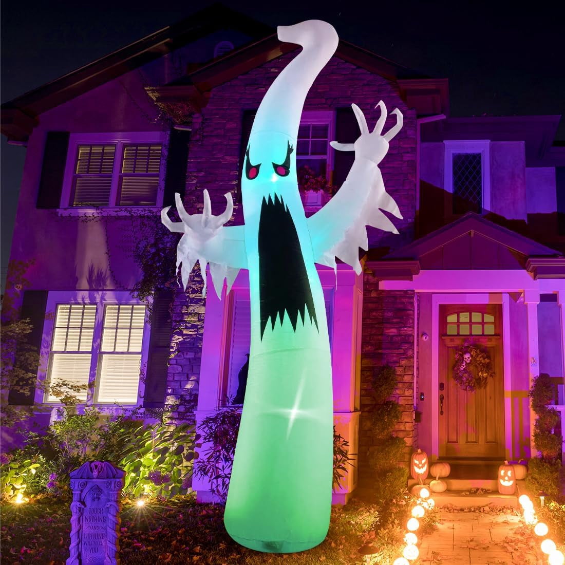 GOOSH 6 FT Height Halloween Inflatable Outdoor Colorful Dimming Ghost, Blow Up Yard Decoration Clearance with LED Lights Built-in for Holiday/Party/Yard/Garden