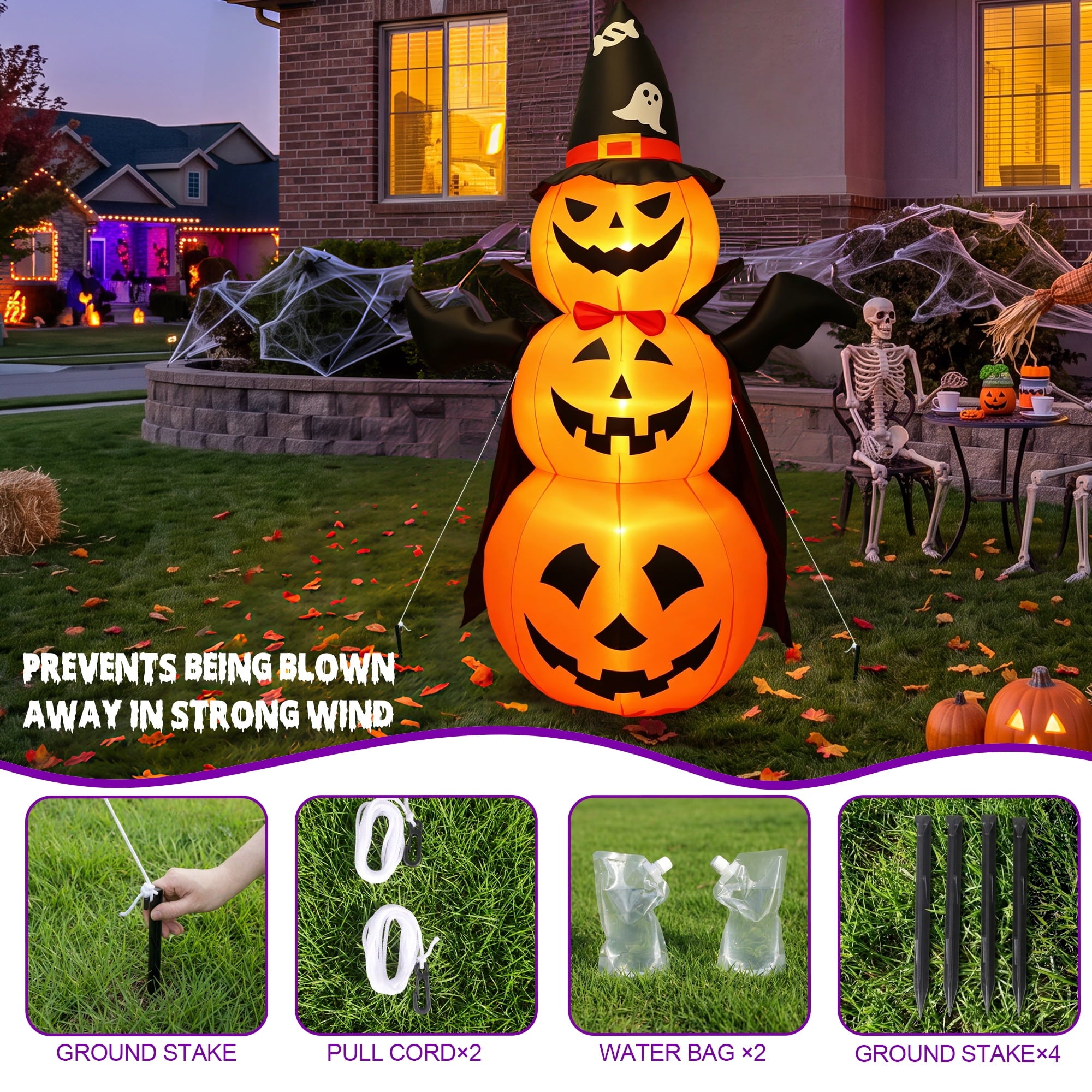 MAGOTAN 5 FT Halloween Inflatables Cape Pumpkin Outdoor Decorations Cape Pumpkin Halloween Inflatable Blow Up Halloween Cape Pumpkin Decoration Build-in LED Lights
