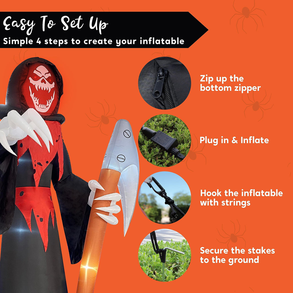 Joyfy 12 FT Halloween Inflatable Giant Grim Reaper Decoration with Built-in LEDs,Grim Reaper with Scythe Halloween Decorations Outdoor Blow Up Yard Lawn Decoration