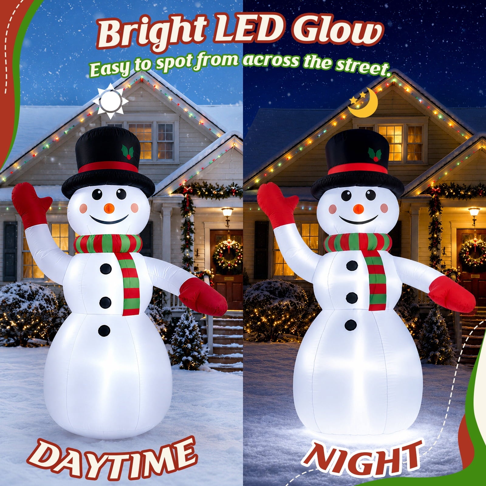 8ft Snowman Christmas Inflatables, Blow up with LED Lights Built-in for Holiday/Party/Yard/Garden Decoration