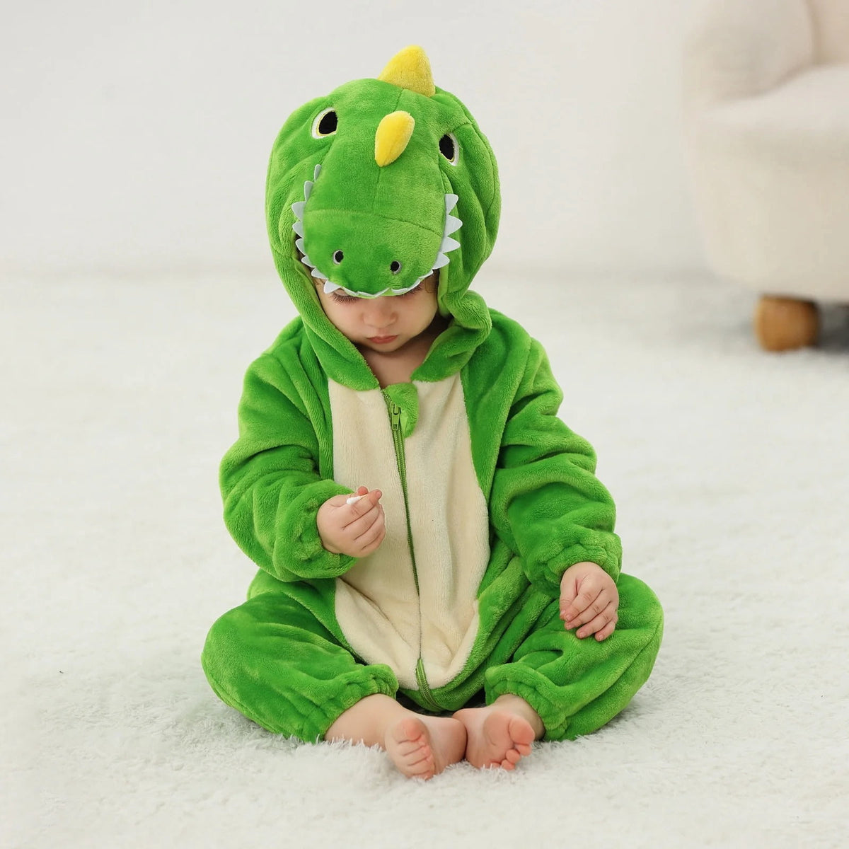 WIBACKER 0-3T Unisex Baby Animal Costume Winter Autumn Flannel Hooded Romper Christmas and Halloween Dinosaur Cosplay Jumpsuit
