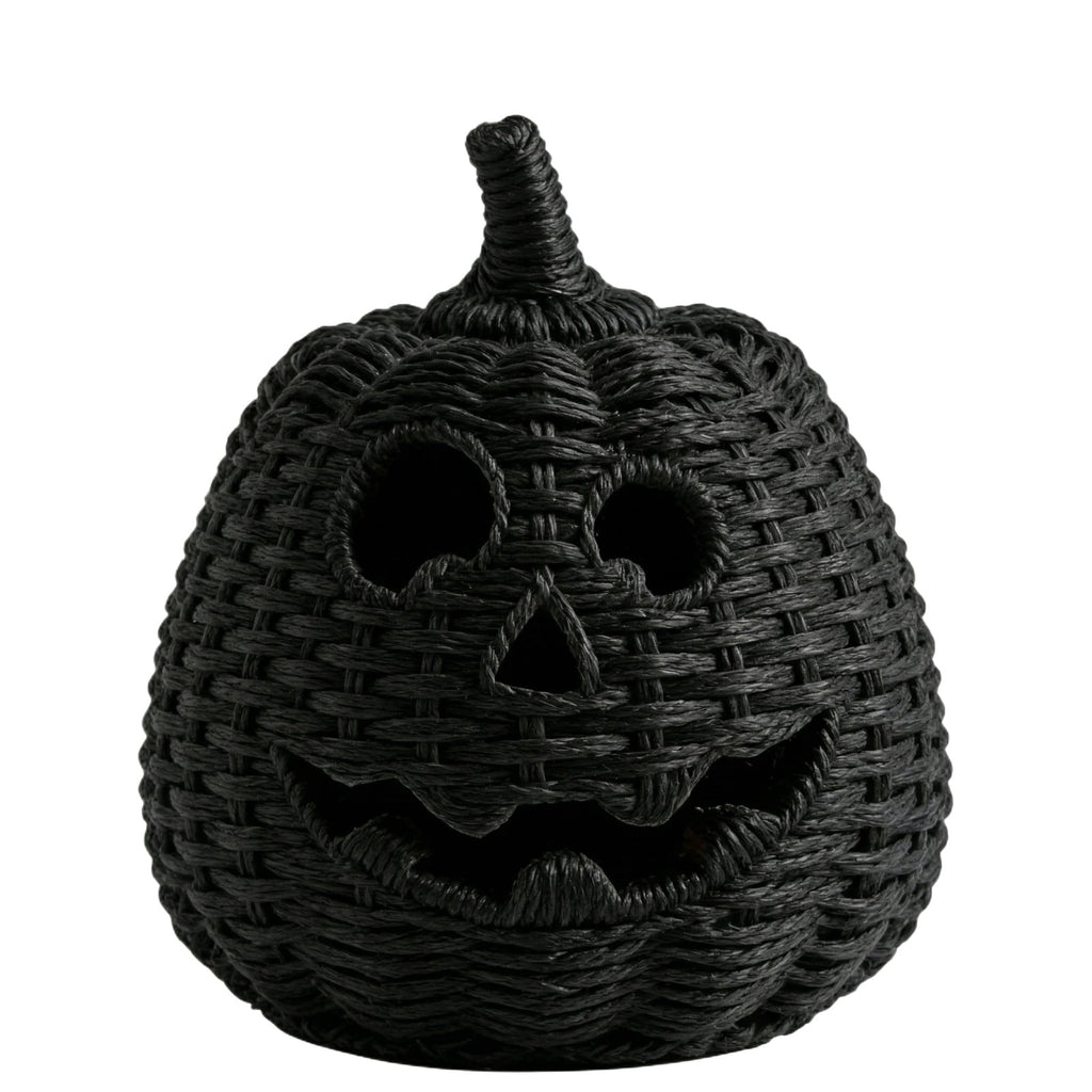 2026 Halloween Black Woven Seagrass Pumpkin Storage Basket with Lid, Fall Indoor Home Decorations for Halloween Party Home Halloween Decor, 10.2 inch