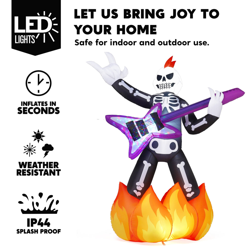 Joyfy 8 FT Halloween Inflatable Skeleton Dinosaur with Build-in LEDs Pumpkin Decorations,Halloween Outdoor Decorations Blow up Yard Decorations