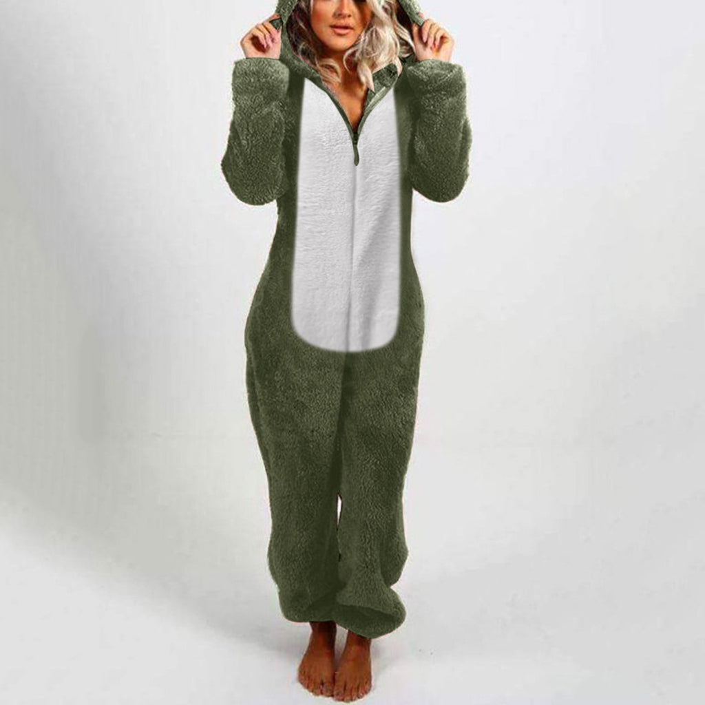 QATAINLAV Sherpa Fleece Jumpsuit for Women Winter Warm Fuzzy Onesie Pajamas Cute Cat Hooded Romper Casual Zip Up Overalls Sleepwear Black XL
